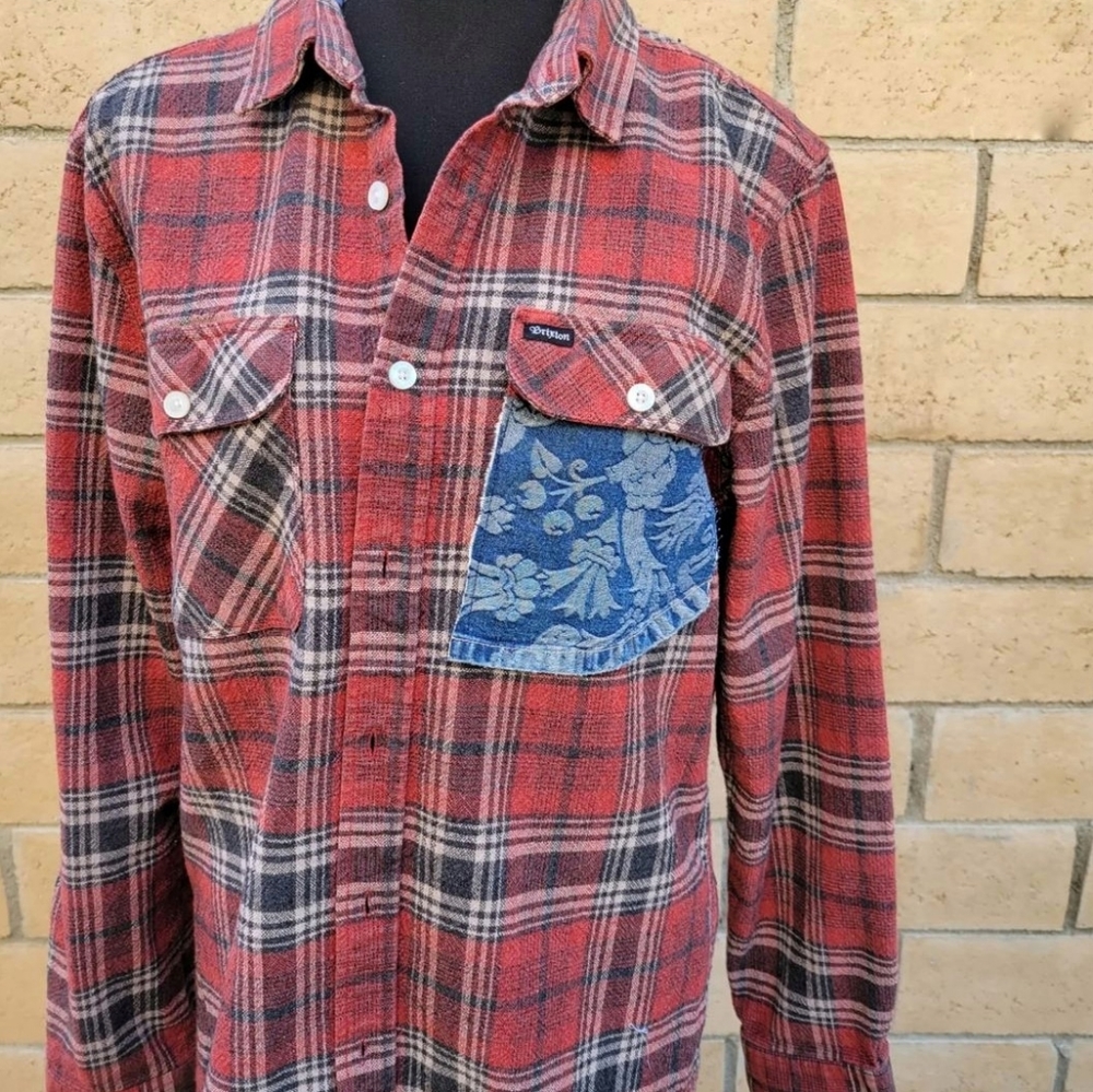 BRIXTON upcycled plaid shirt.